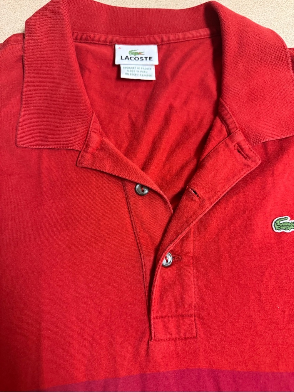 Vintage Lacoste Men’s Red Colorblock Long-Sleeve Polo Shirt Size 8 - Picture 6 of 14